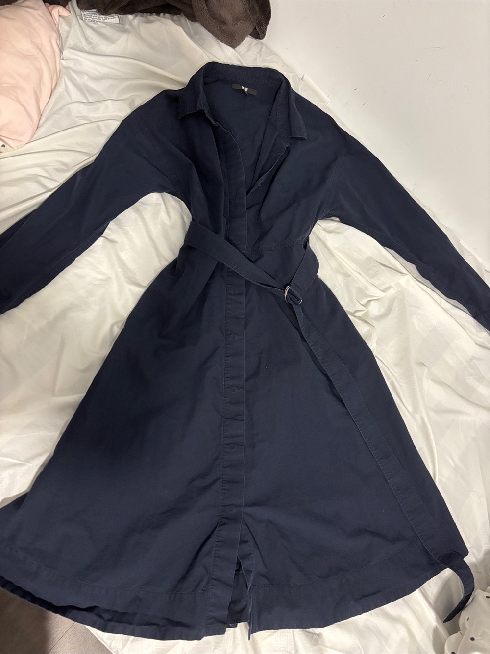 Navy blue Uniqlo button up dress with removable belt